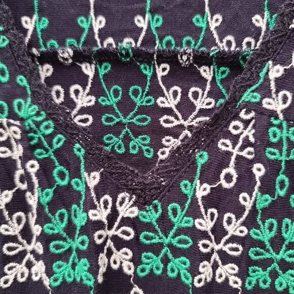 Anthropologie MAEVE Cammie Embroidered Peplum Top L Navy Green V Neck Boho NWT - Picture 4 of 12